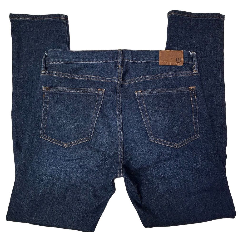 GAP Skinny Straight Work Jeans Mens 30x30 Worn Dark Rinse Flex Denim EUC